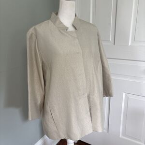 Eileen Fisher Woman 100% silk Metallic Gold  blazer jacket Plus size 1X